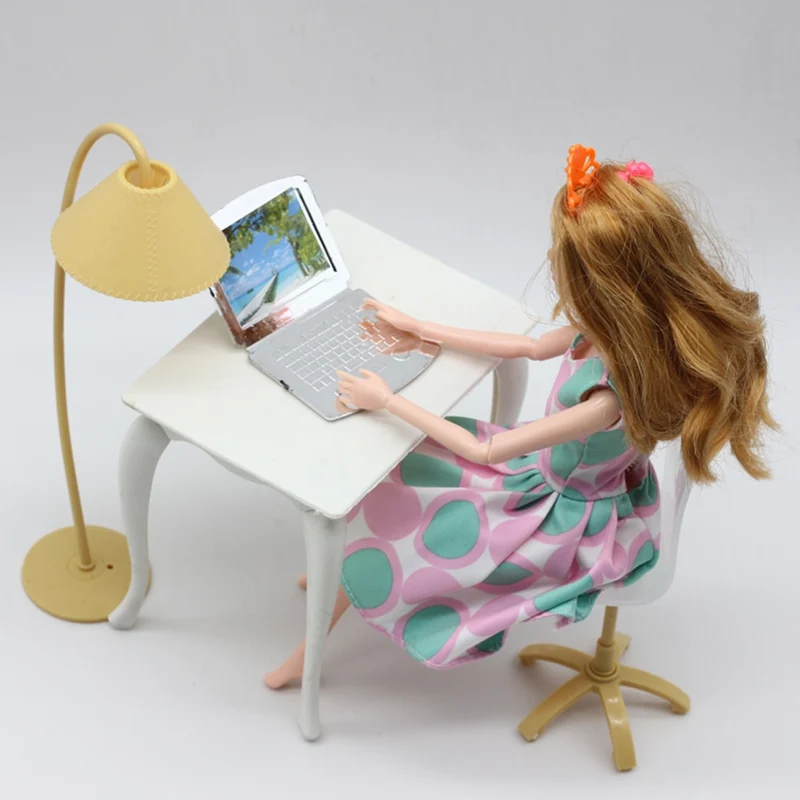 Free Shipping,doll play house doll furniture desk+lamp+laptop+chair