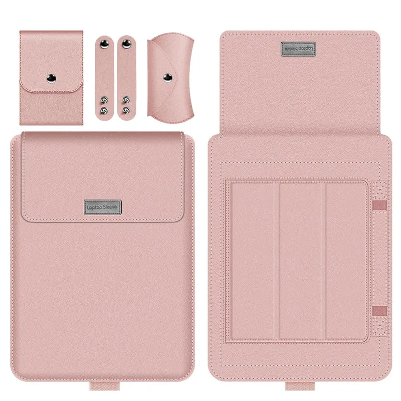 Pochette Ordinateur Cuir + Support PC - Standoo Rose