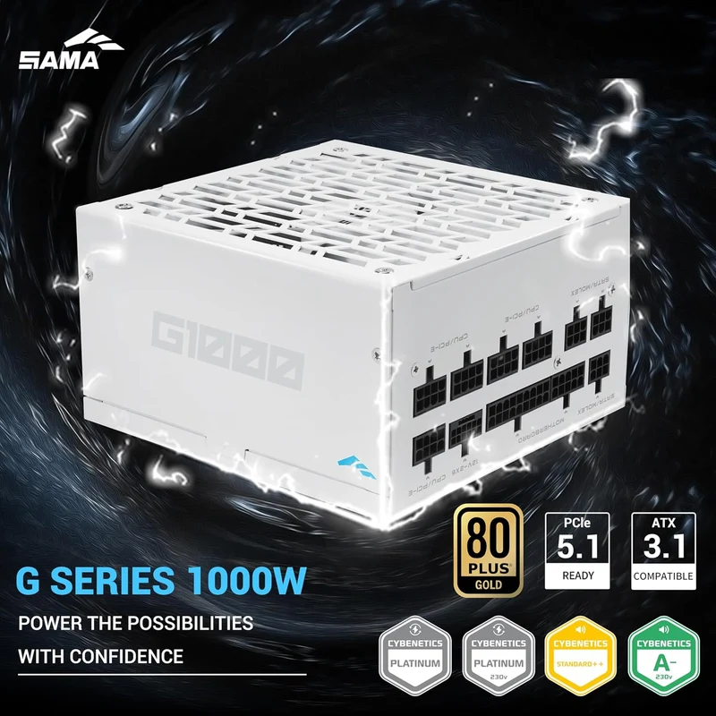 Bloc d’alimentation SAMA G1000 80+ Gold 1000 Watt Fully Modular White NEUF