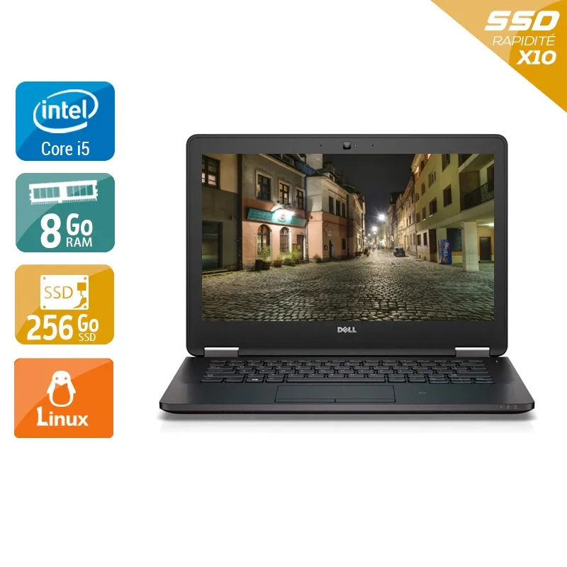 Latitude E7270 12,5" 2015 - Intel Core i5 2,4Ghz - 2 - 8Go DDR4 - 256Go SSD - Intel HD Graphics - Gris / Noir - Linux - AZERTY