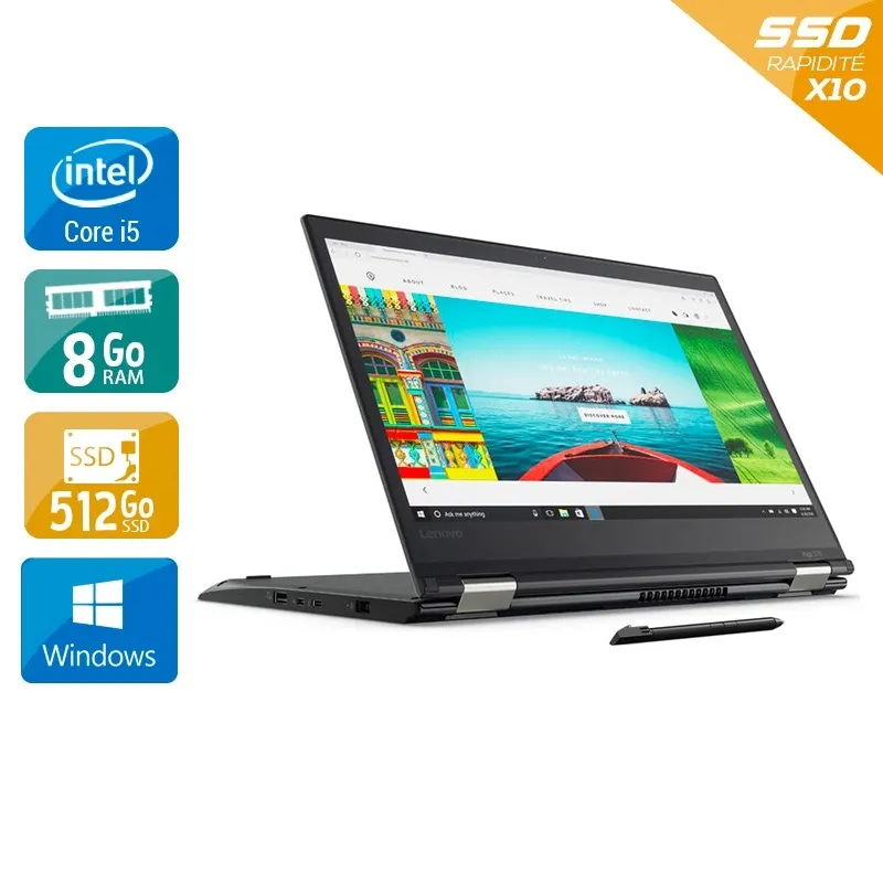 Thinkpad Yoga 370 13,3" 2017 - Intel Core i5 2,8Ghz - 2 - 8Go DDR4 - 512Go SSD - Intel HD Graphics 620 - Gris / Noir - Windows 10 - AZERTY