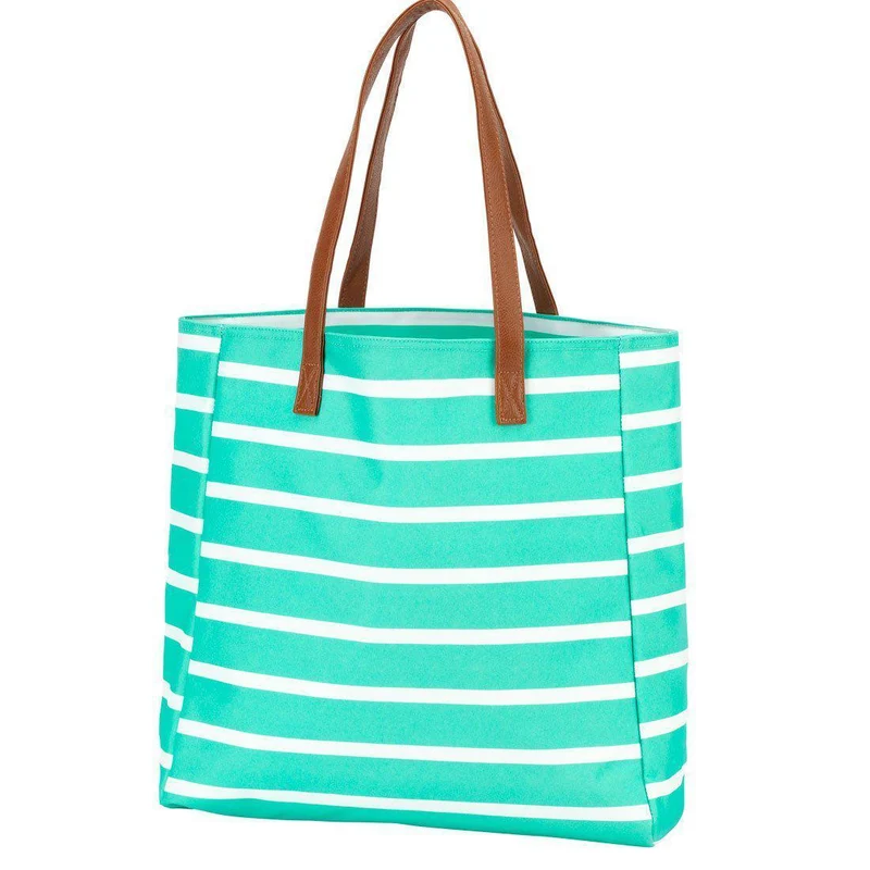Mint Stripe Tote - Personalized