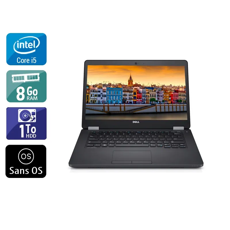 Latitude E5470 14" 2015 - Intel Core i5 2,4Ghz - 2 - 8Go DDR4 - 1To HDD - Intel HD Graphics 520 - Gris / Noir - Sans OS - AZERTY