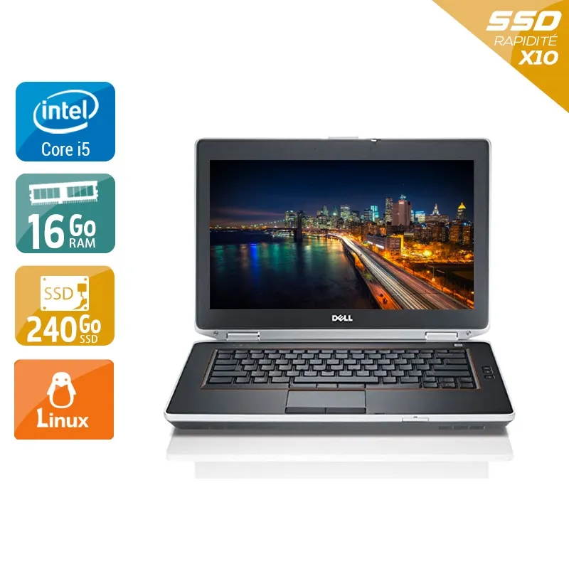 Latitude E6430 14" 2013 - Intel Core i5 2,7Ghz - 2 - 16Go DDR3 - 240Go SSD - ‎Intel HD Graphics 3000 - Gris / Noir - Linux - AZERTY