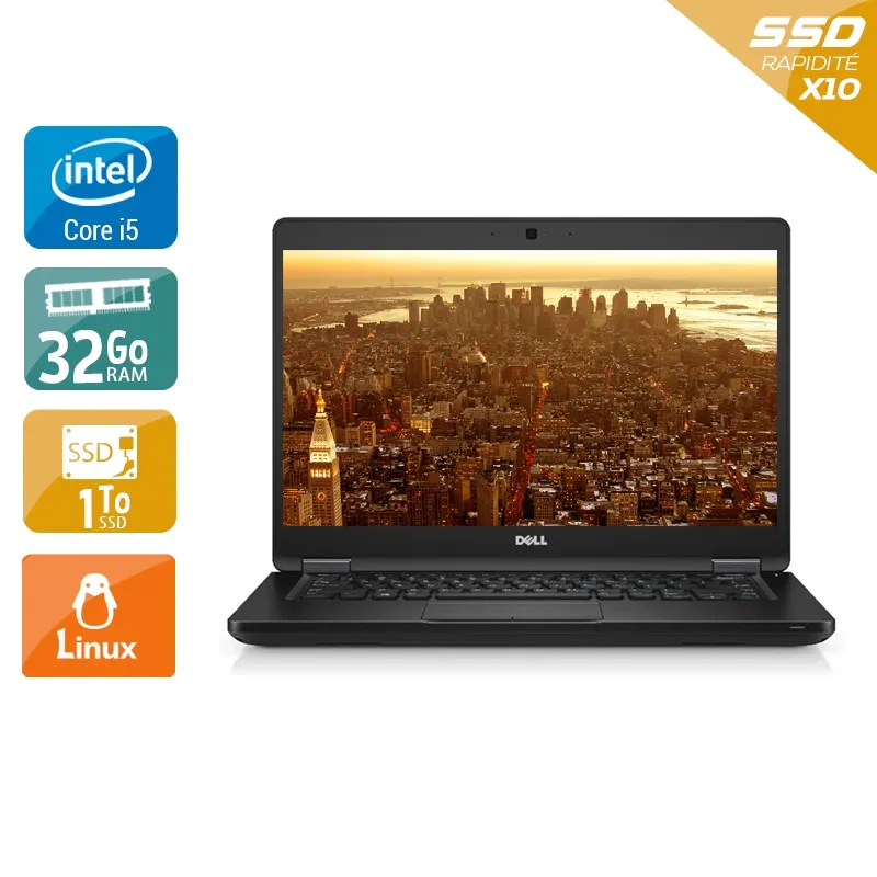 Latitude 5480 14" 2015 - Intel Core i5 2,4Ghz - 6 - 32Go DDR4 - 1To SSD - Intel HD Graphics 520 - Gris / Noir - Linux - AZERTY