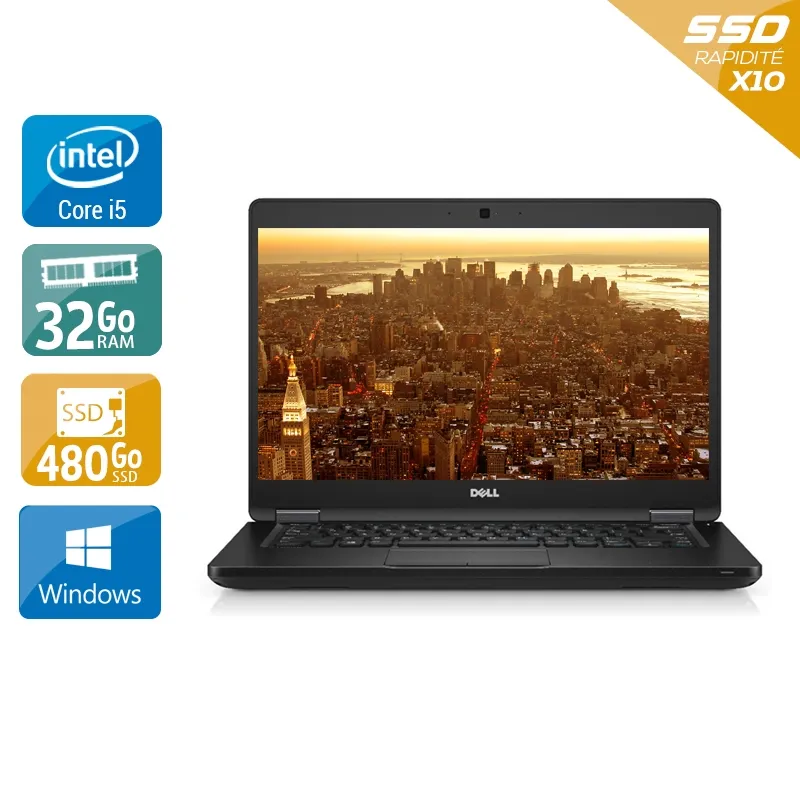 Latitude 5480 14" 2015 - Intel Core i5 2,4Ghz - 6 - 32Go DDR4 - 480Go SSD - Intel HD Graphics 520 - Gris / Noir - Windows 10 - AZERTY