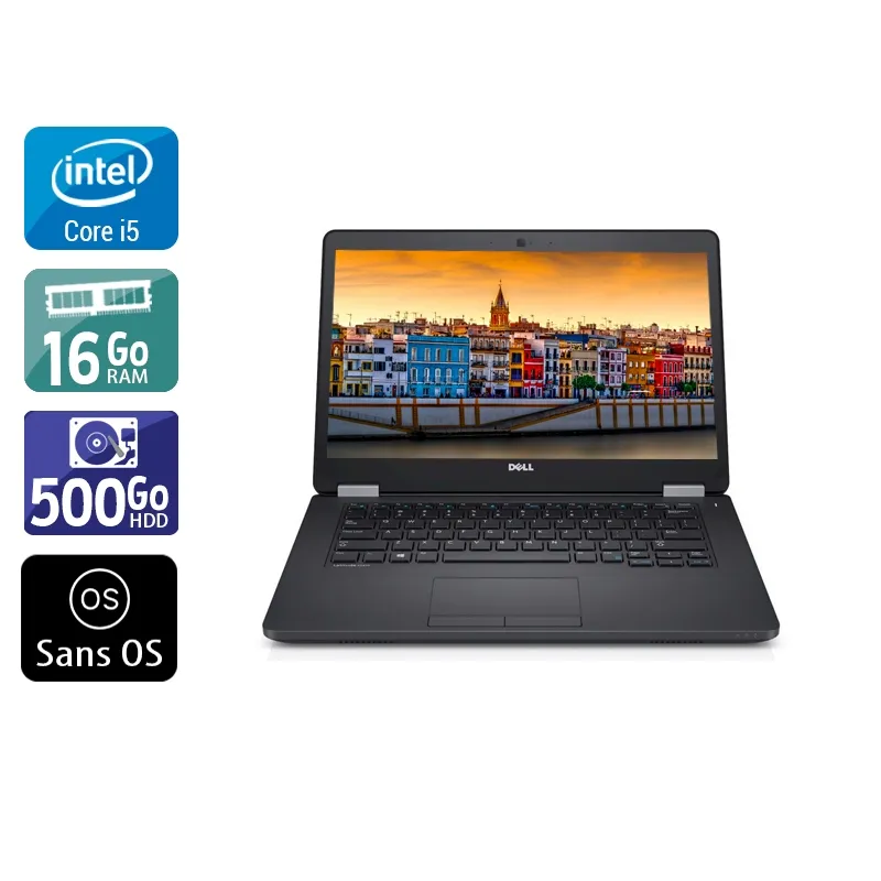 Latitude E5470 14" 2015 - Intel Core i5 2,4Ghz - 2 - 16Go DDR4 - 500Go HDD - Intel HD Graphics 520 - Gris / Noir - Sans OS - AZERTY