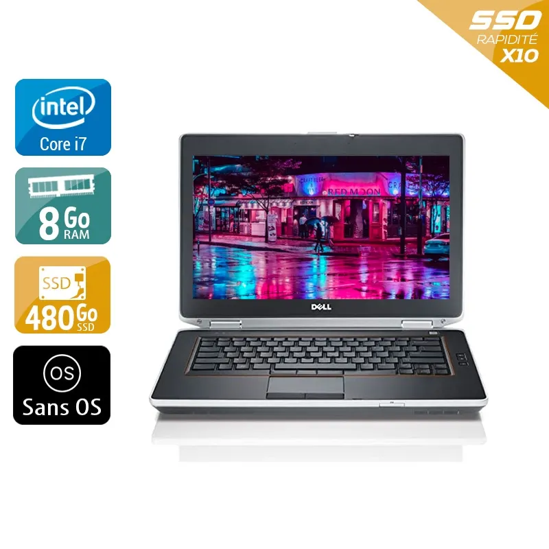 Latitude E6430 14" 2012 - Intel Core i7 2,7Ghz - 2 - 8Go DDR3 - 480Go SSD - Intel HD Graphics 4000 - Gris / Noir - Sans OS - AZERTY