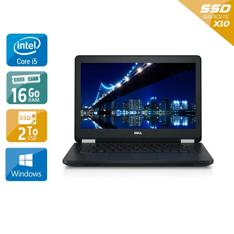 Latitude E5270 12,5" 2015 - Intel Core i5 2,4Ghz - 2 - 16Go DDR4 - 2To SSD - Intel HD Graphics 520 - Gris / Noir - Windows 10 - AZERTY