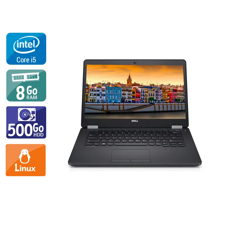 Latitude E5470 14" 2015 - Intel Core i5 2,4Ghz - 2 - 8Go DDR4 - 500Go HDD - Intel HD Graphics 520 - Gris / Noir - Linux - AZERTY