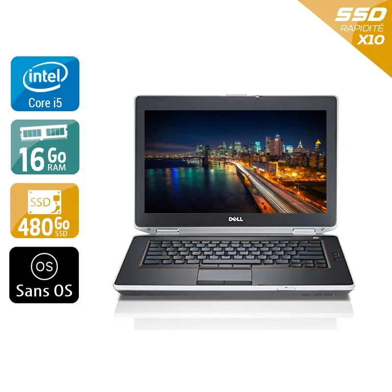 Latitude E6430 14" 2013 - Intel Core i5 2,7Ghz - 2 - 16Go DDR3 - 480Go SSD - ‎Intel HD Graphics 3000 - Gris / Noir - Sans OS - AZERTY