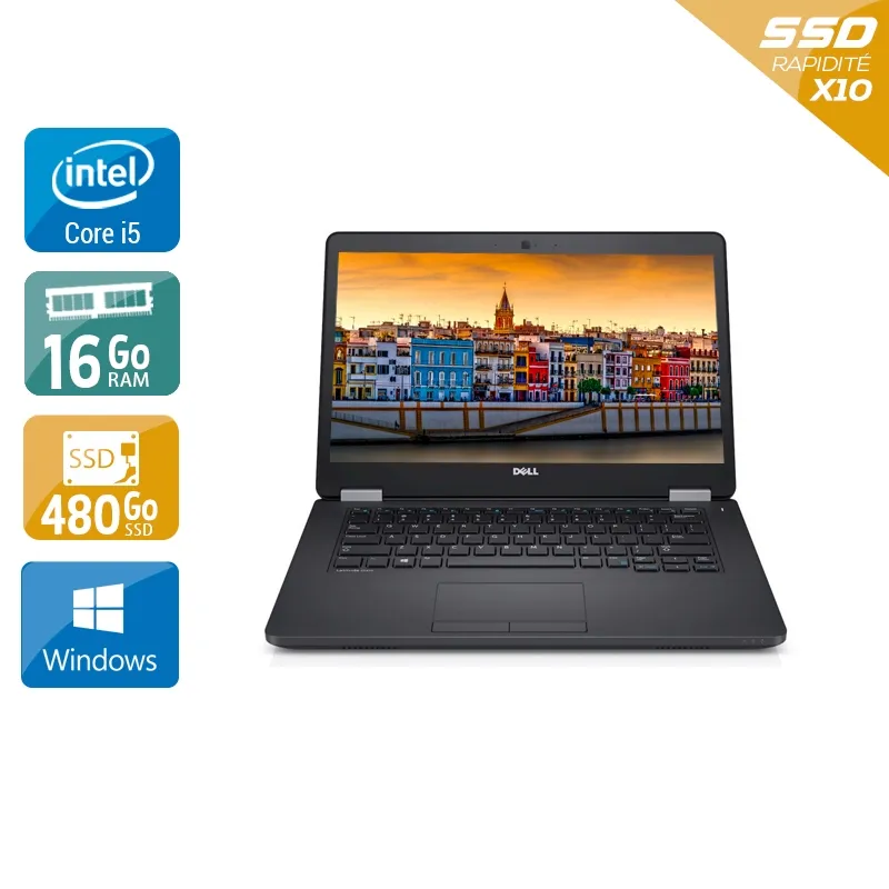 Latitude E5470 14" 2015 - Intel Core i5 2,4Ghz - 2 - 16Go DDR4 - 480Go SSD - Intel HD Graphics 520 - Gris / Noir - Windows 10 - AZERTY