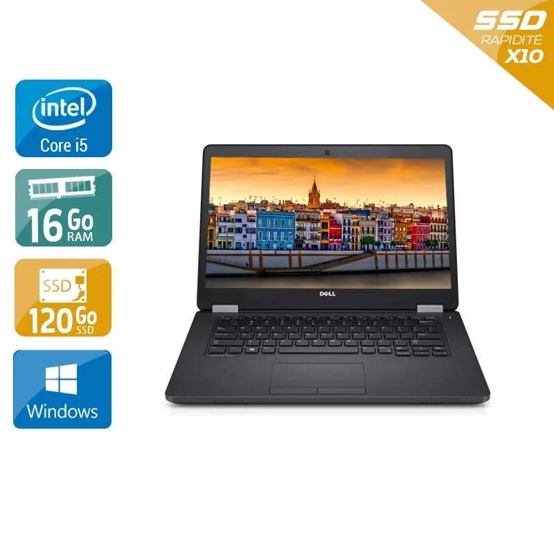 Latitude E5470 14" 2015 - Intel Core i5 2,4Ghz - 2 - 16Go DDR4 - 120Go SSD - Intel HD Graphics 520 - Gris / Noir - Windows 10 - AZERTY