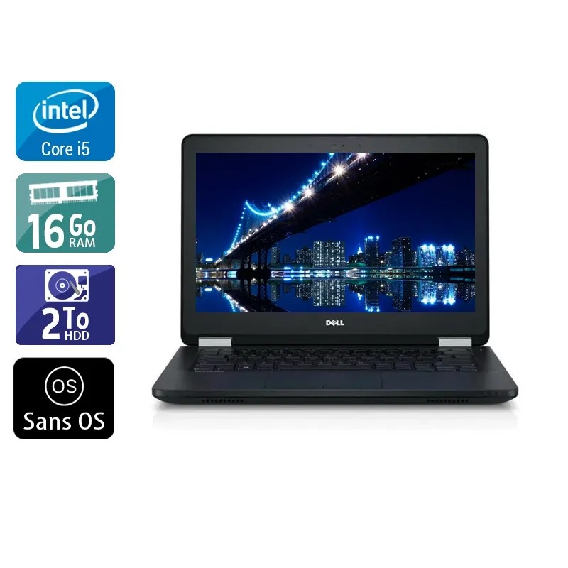 Latitude E5270 12,5" 2015 - Intel Core i5 2,4Ghz - 2 - 16Go DDR4 - 2To HDD - Intel HD Graphics 520 - Gris / Noir - Sans OS - AZERTY