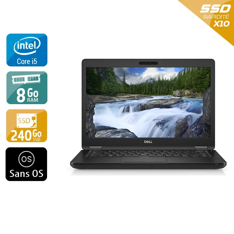 Latitude 5490 14" 2017 - Intel Core i5 2,6Ghz - 2 - 8Go DDR4 - 240Go SSD - Intel UHD Graphics 620 - Gris / Noir - Sans OS - AZERTY