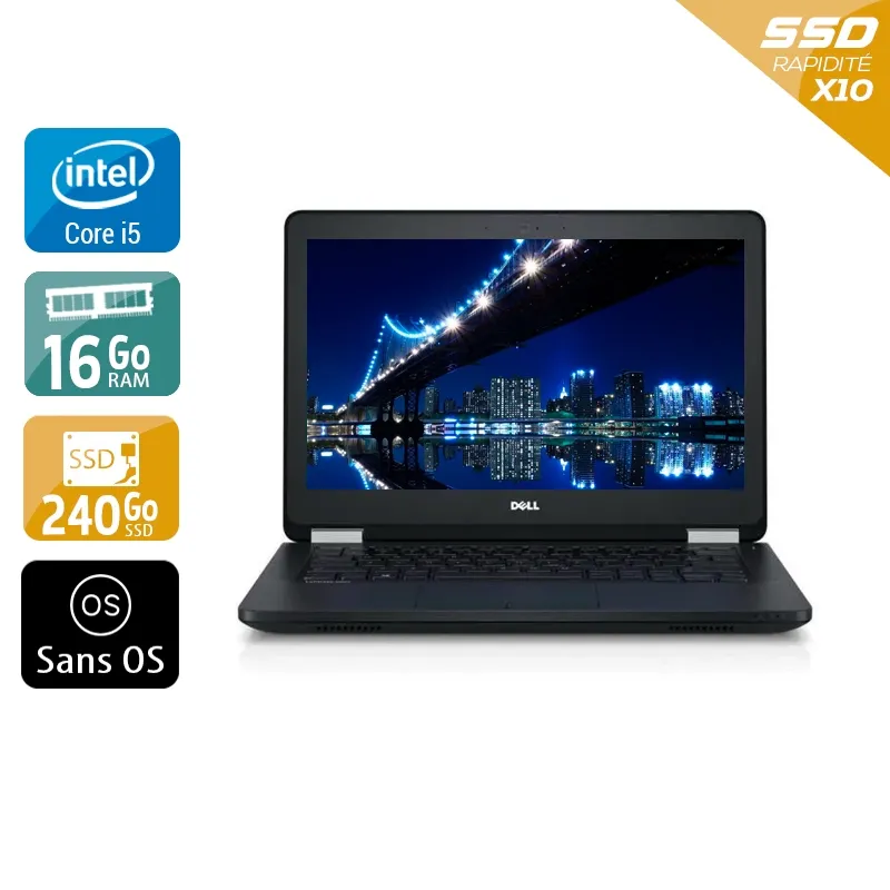 Latitude E5270 12,5" 2015 - Intel Core i5 2,4Ghz - 2 - 16Go DDR4 - 240Go SSD - Intel HD Graphics 520 - Gris / Noir - Sans OS - AZERTY