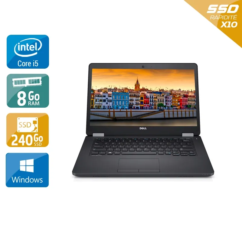 Latitude E5470 14" 2015 - Intel Core i5 2,4Ghz - 2 - 8Go DDR4 - 240Go SSD - Intel HD Graphics 520 - Gris / Noir - Windows 10 - AZERTY