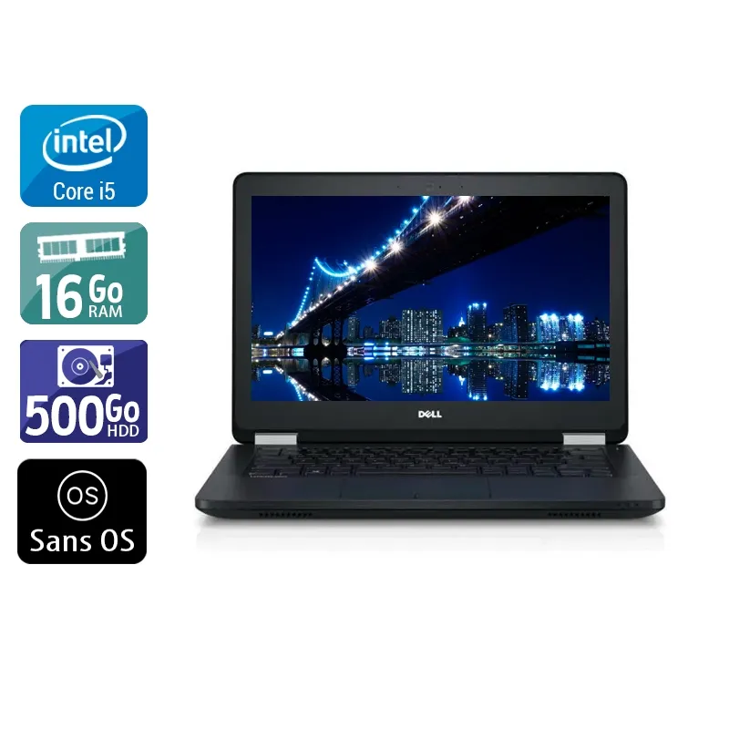Latitude E5270 12,5" 2015 - Intel Core i5 2,4Ghz - 2 - 16Go DDR4 - 500Go HDD - Intel HD Graphics 520 - Gris / Noir - Sans OS - AZERTY