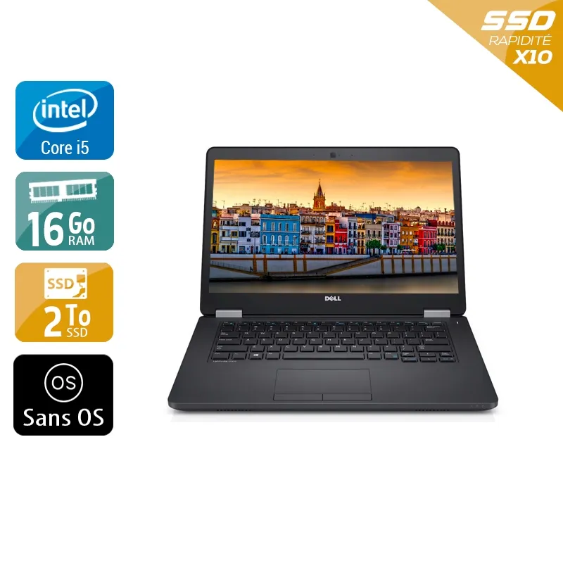 Latitude E5470 14" 2015 - Intel Core i5 2,4Ghz - 2 - 16Go DDR4 - 2To SSD - Intel HD Graphics 520 - Gris / Noir - Sans OS - AZERTY