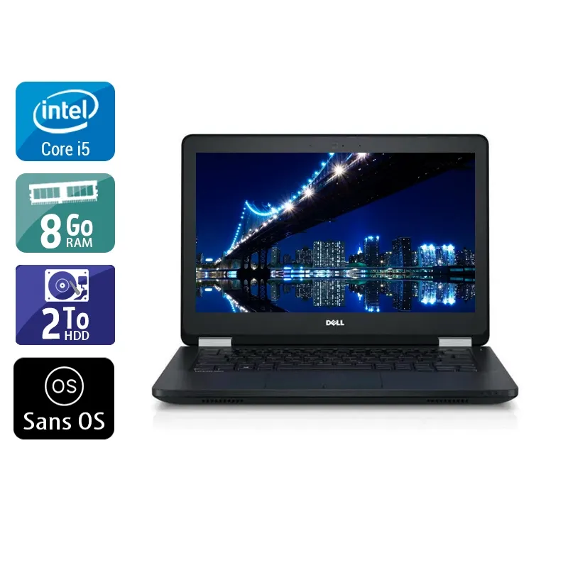 Latitude E5270 12,5" 2015 - Intel Core i5 2,4Ghz - 2 - 8Go DDR4 - 2To HDD - Intel HD Graphics 520 - Gris / Noir - Sans OS - AZERTY