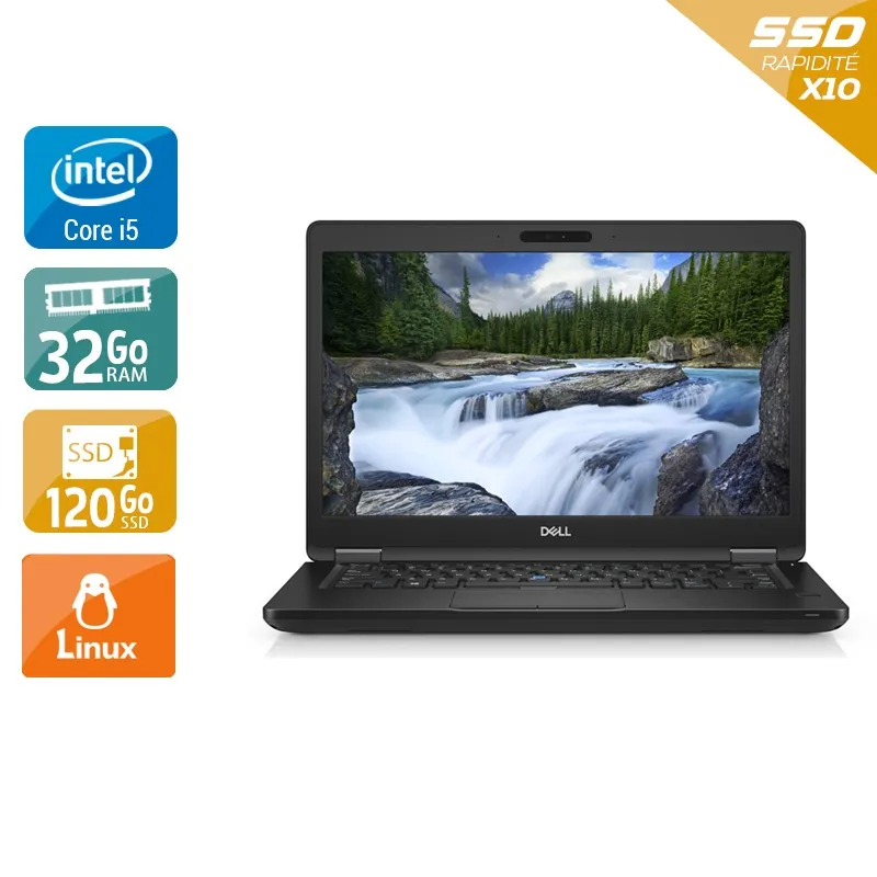 Latitude 5490 14" 2017 - Intel Core i5 2,6Ghz - 2 - 32Go DDR4 - 120Go SSD - Intel UHD Graphics 620 - Gris / Noir - Linux - AZERTY
