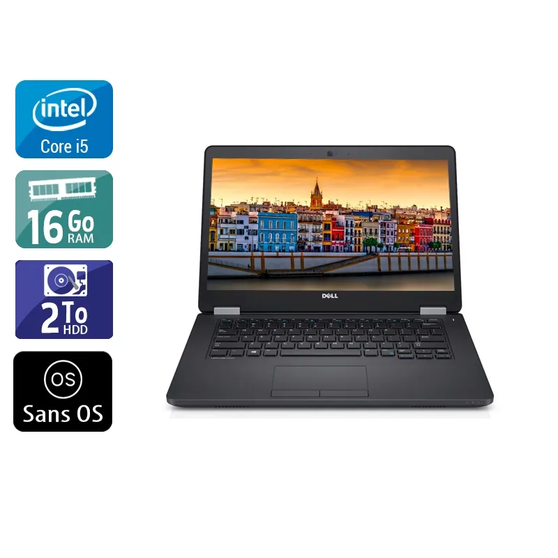 Latitude E5470 14" 2015 - Intel Core i5 2,4Ghz - 2 - 16Go DDR4 - 2To HDD - Intel HD Graphics 520 - Gris / Noir - Sans OS - AZERTY
