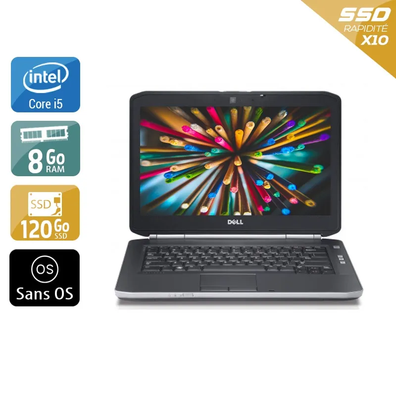 Latitude E5420 14,1" 2011 - Intel Core i5 2,5Ghz - 4 - 8Go DDR3 - 120Go SSD - Intel HD Graphics 3000 - Gris / Noir - Sans OS - AZERTY
