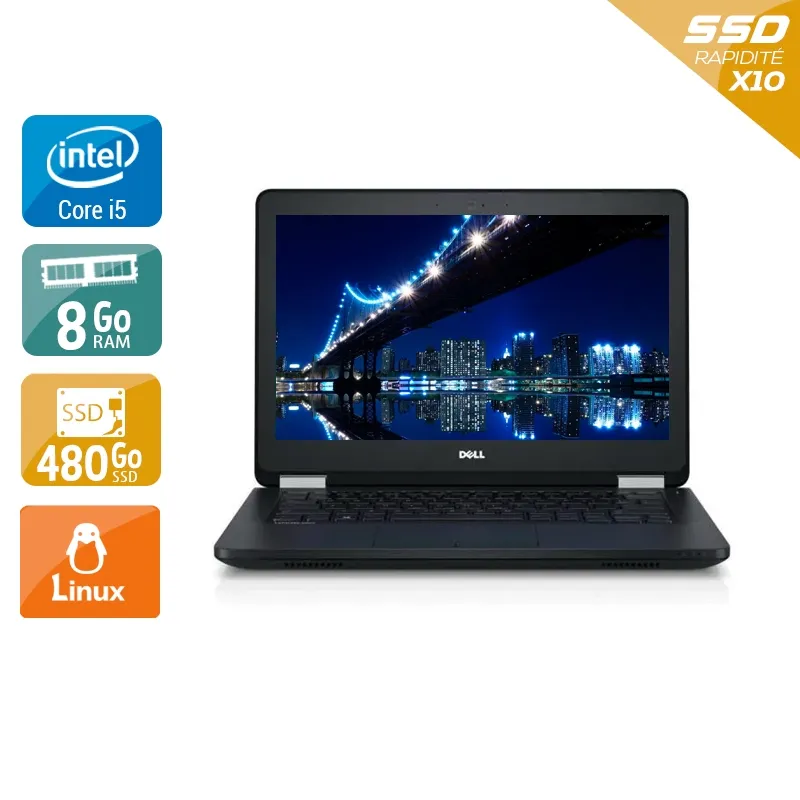 Latitude E5270 12,5" 2015 - Intel Core i5 2,4Ghz - 2 - 8Go DDR4 - 480Go SSD - Intel HD Graphics 520 - Gris / Noir - Linux - AZERTY