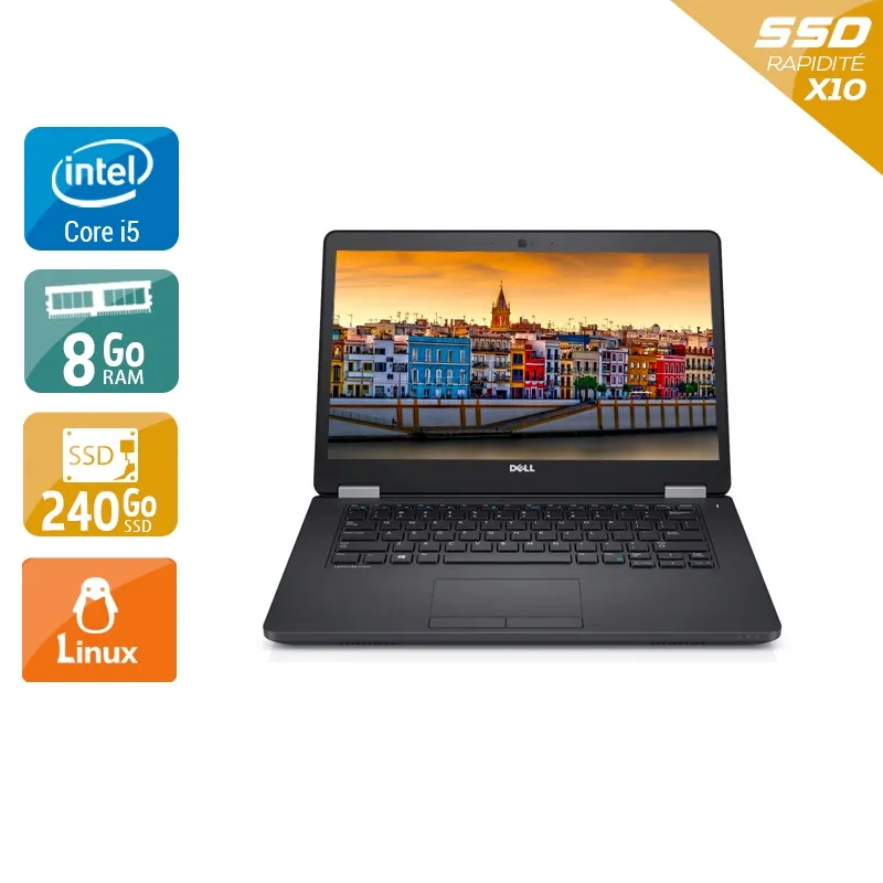 Latitude E5470 14" 2015 - Intel Core i5 2,4Ghz - 2 - 8Go DDR4 - 240Go SSD - Intel HD Graphics 520 - Gris / Noir - Linux - AZERTY