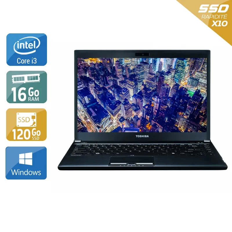 Portégé R930 13,3" 2012 - Intel Core i3 2,5Ghz - 2 - 16Go DDR3 - 120Go SSD - Intel HD Graphics 4000 - Gris / Noir - Windows 10 - AZERTY