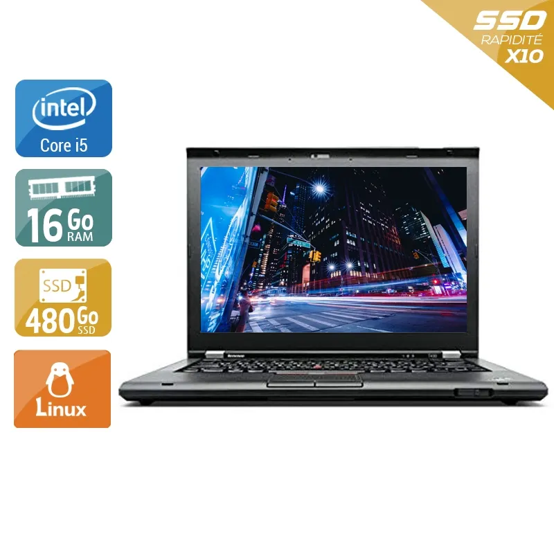 ThinkPad T430 14,1" 2012 - Intel Core i5 2,6Ghz - 2 - 16Go DDR3 - 480Go SSD - Intel HD Graphics 4000 - Gris / Noir - Linux - AZERTY