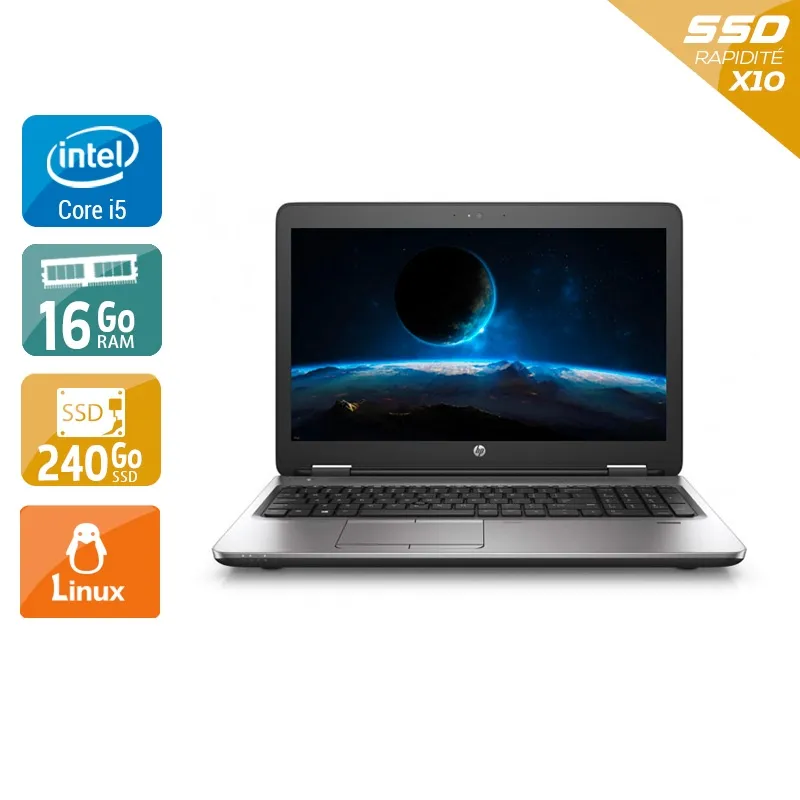 ProBook 650 G2 15,5" 2015 - Intel Core i5 2,3Ghz - 2 - 16Go DDR4 - 240Go SSD - Intel HD Graphics 520 - Gris / Noir - Linux - AZERTY