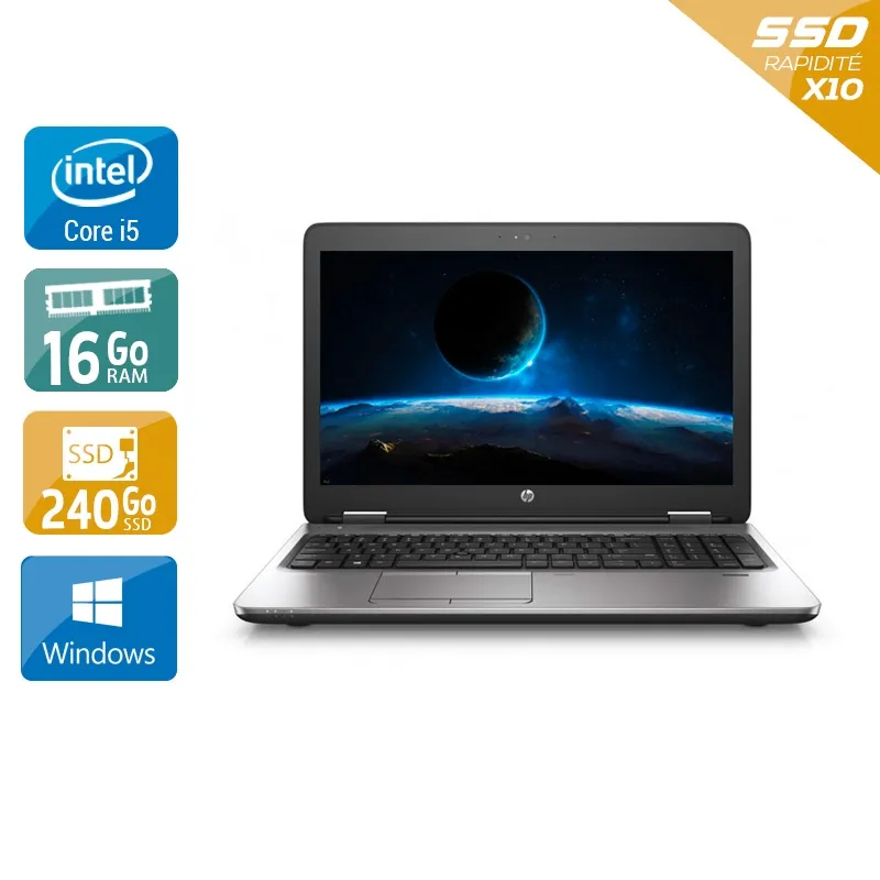 ProBook 650 G2 15,5" 2015 - Intel Core i5 2,3Ghz - 2 - 16Go DDR4 - 240Go SSD - Intel HD Graphics 520 - Gris / Noir - Windows 10 - AZERTY