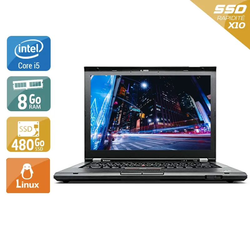 ThinkPad T430 14,1" 2012 - Intel Core i5 2,6Ghz - 2 - 8Go DDR3 - 480Go SSD - Intel HD Graphics 4000 - Gris / Noir - Linux - AZERTY