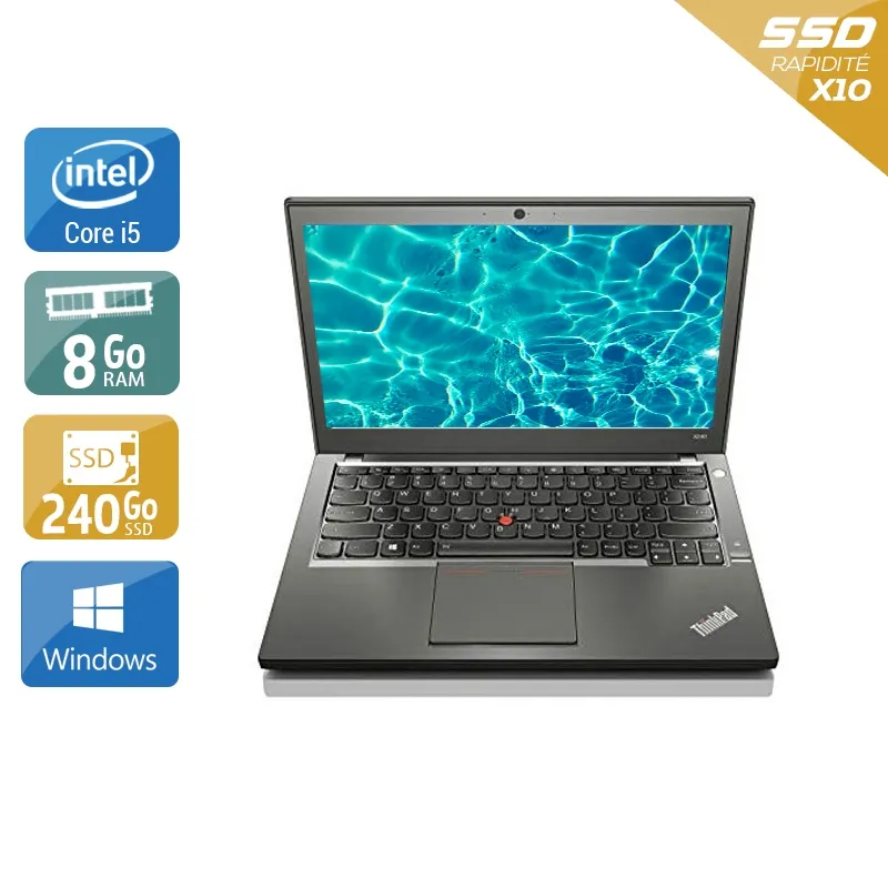 ThinkPad X240 12,5" 2013 - Intel Core i5 1,9Ghz - 2 - 8Go DDR3 - 240Go SSD - Intel HD Graphics 4400 - Gris / Noir - Windows 10 - AZERTY