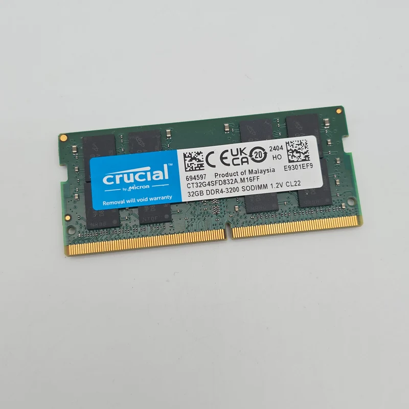 Micron Crucial 32GB DDR4, 3200MHz, CL22, SODIMM Laptop Gaming Memory RAM (1x32GB)