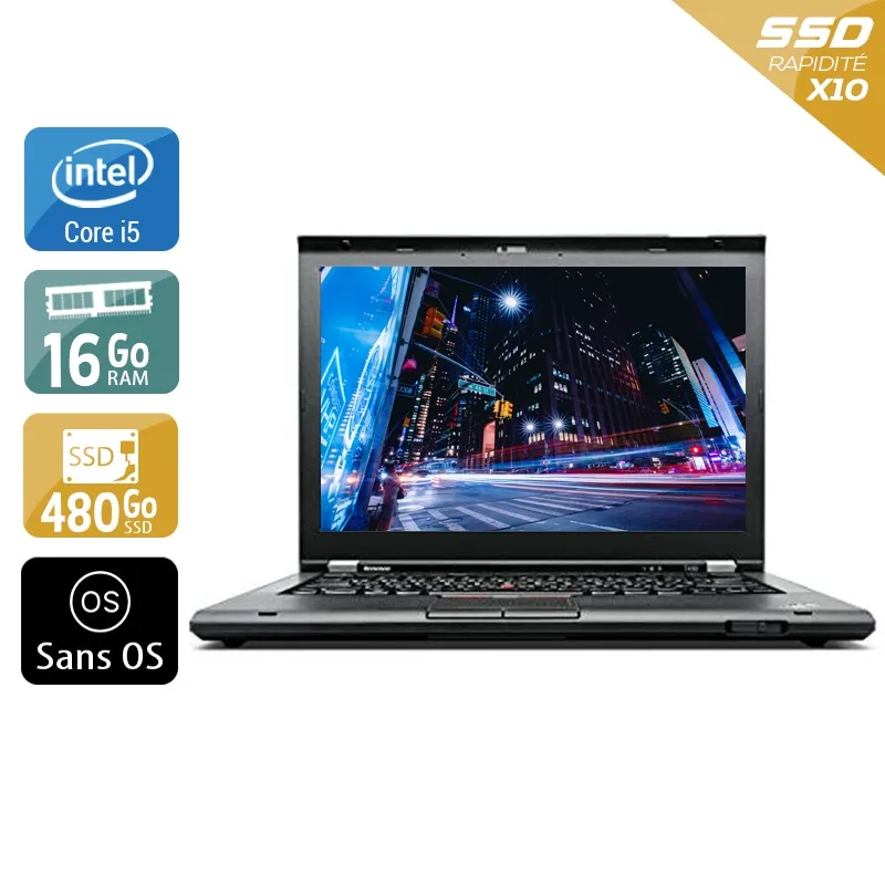 ThinkPad T430 14,1" 2012 - Intel Core i5 2,6Ghz - 2 - 16Go DDR3 - 480Go SSD - Intel HD Graphics 4000 - Gris / Noir - Sans OS - AZERTY