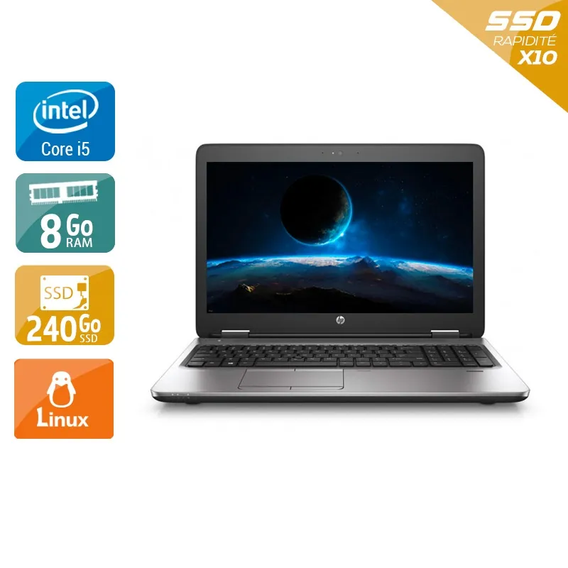 ProBook 650 G2 15,5" 2015 - Intel Core i5 2,3Ghz - 2 - 8Go DDR4 - 240Go SSD - Intel HD Graphics 520 - Gris / Noir - Linux - AZERTY