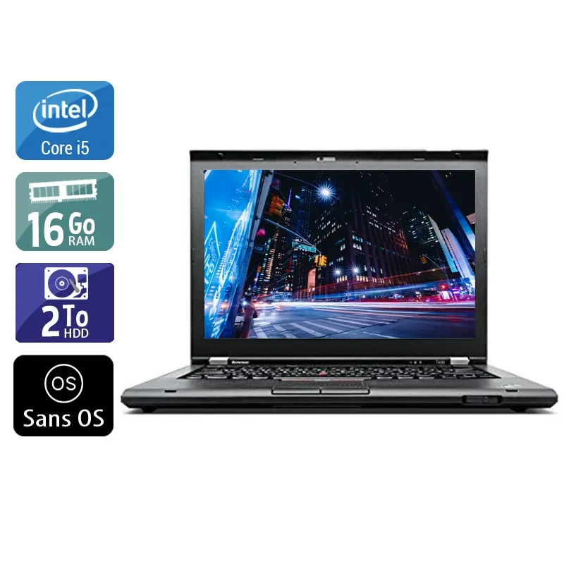 ThinkPad T430 14,1" 2012 - Intel Core i5 2,6Ghz - 2 - 16Go DDR3 - 2To HDD - Intel HD Graphics 4000 - Gris / Noir - Sans OS - AZERTY