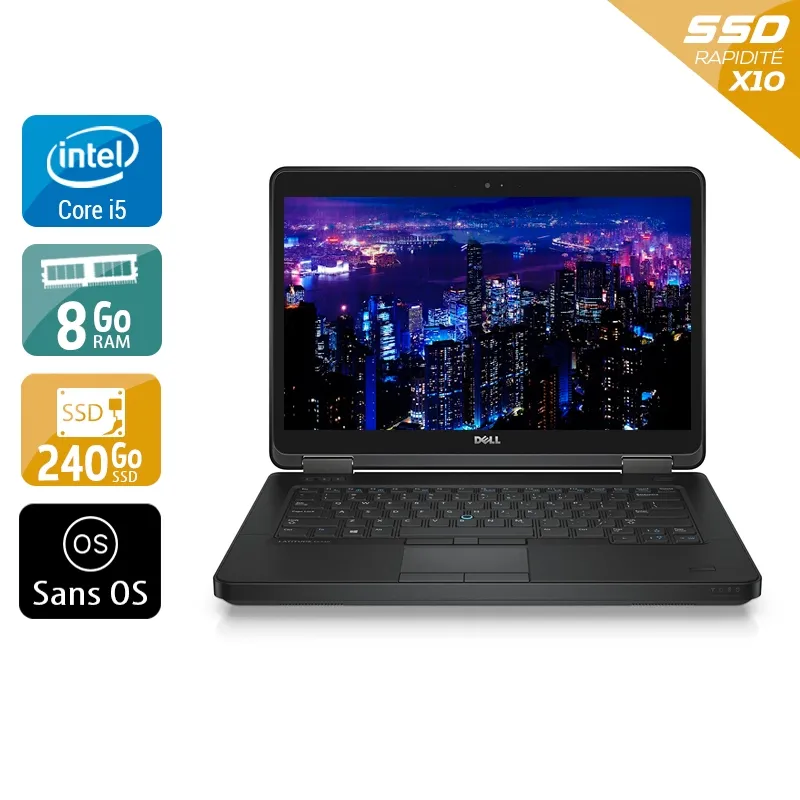 Latitude E5440 14" 2013 - Intel Core i5 1,9Ghz - 2 - 8Go DDR3 - 240Go SSD - Intel HD Graphics 4400 - Gris / Noir - Sans OS - AZERTY