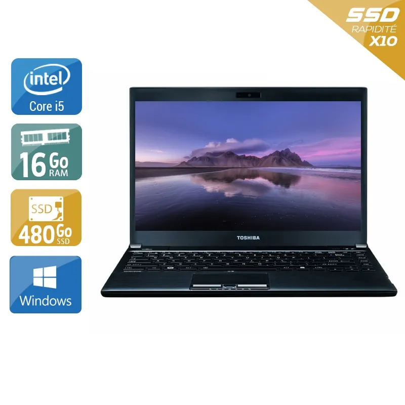 Portégé R930 13,3" 2012 - Intel Core i5 2,6Ghz - 2 - 16Go DDR3 - 480Go SSD - Intel HD Graphics 4000 - Gris / Noir - Windows 10 - AZERTY