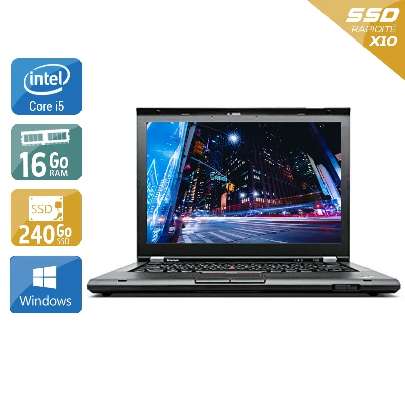 ThinkPad T430 14,1" 2012 - Intel Core i5 2,6Ghz - 2 - 16Go DDR3 - 240Go SSD - Intel HD Graphics 4000 - Gris / Noir - Windows 10 - AZERTY