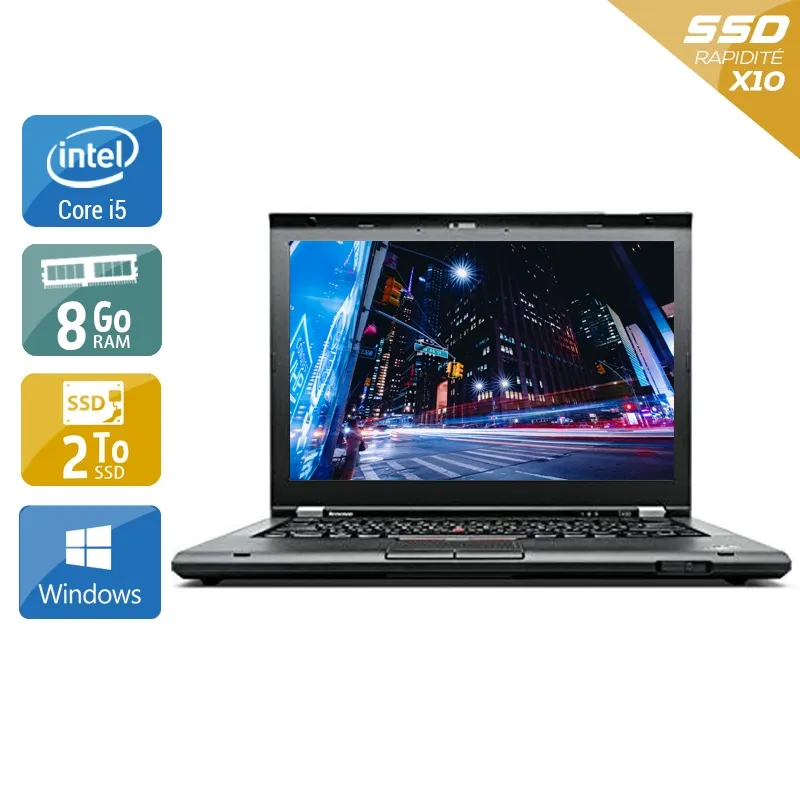 ThinkPad T430 14,1" 2012 - Intel Core i5 2,6Ghz - 2 - 8Go DDR3 - 2To SSD - Intel HD Graphics 4000 - Gris / Noir - Windows 10 - AZERTY