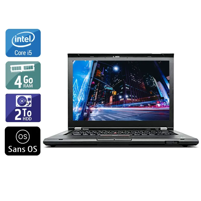 ThinkPad T430 14,1" 2012 - Intel Core i5 2,6Ghz - 2 - 4Go DDR4 - 2To HDD - Intel HD Graphics 4000 - Gris / Noir - Sans OS - AZERTY