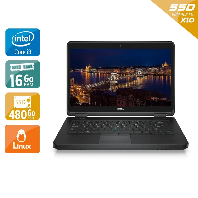 Latitude E5440 14" 2013 - Intel Core i3 1,9Ghz - 2 - 16Go DDR3 - 480Go SSD - Intel HD Graphics 4400 - Gris / Noir - Linux - AZERTY