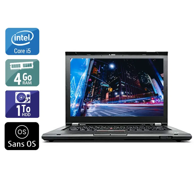 ThinkPad T430 14,1" 2012 - Intel Core i5 2,6Ghz - 2 - 4Go DDR4 - 1To HDD - Intel HD Graphics 4000 - Gris / Noir - Sans OS - AZERTY