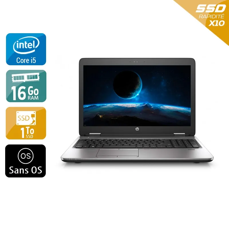 ProBook 650 G2 15,5" 2015 - Intel Core i5 2,3Ghz - 2 - 16Go DDR4 - 1To SSD - Intel HD Graphics 520 - Gris / Noir - Sans OS - AZERTY