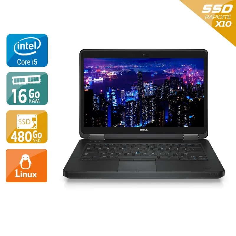 Latitude E5440 14" 2013 - Intel Core i5 1,9Ghz - 2 - 16Go DDR3 - 480Go SSD - Intel HD Graphics 4400 - Gris / Noir - Linux - AZERTY