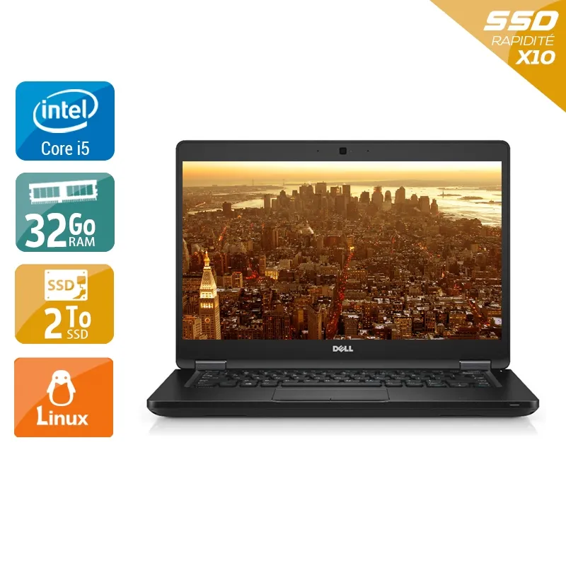 Latitude 5480 14" 2015 - Intel Core i5 2,4Ghz - 6 - 32Go DDR4 - 2To SSD - Intel HD Graphics 520 - Gris / Noir - Linux - AZERTY