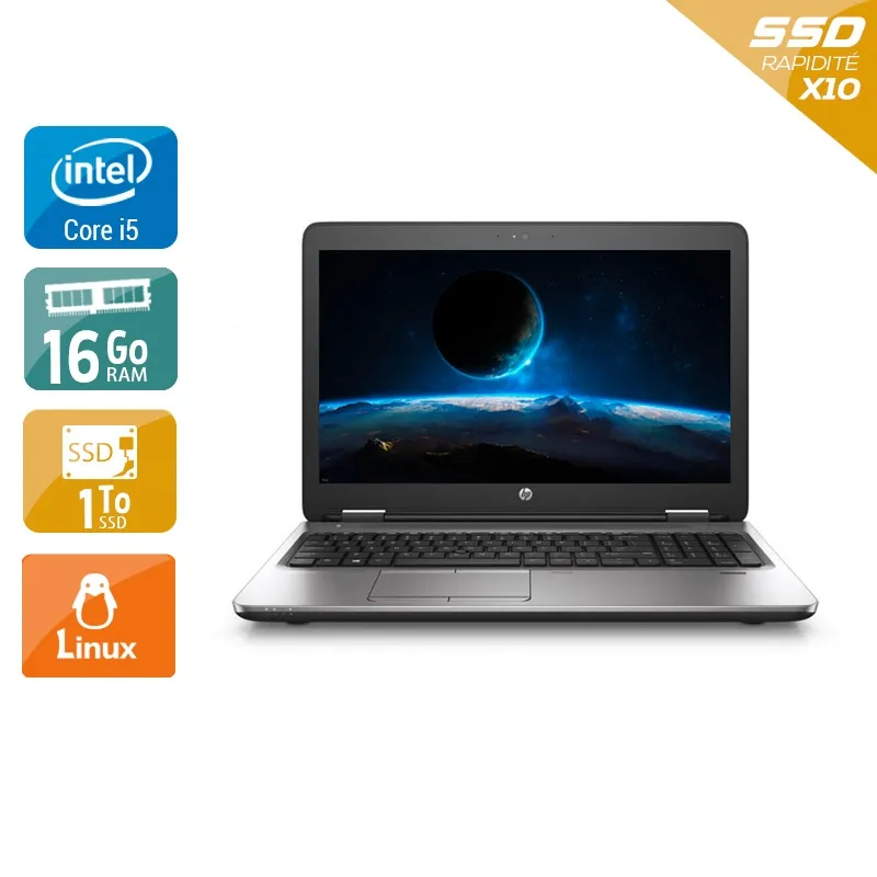 ProBook 650 G2 15,5" 2015 - Intel Core i5 2,3Ghz - 2 - 16Go DDR4 - 1To SSD - Intel HD Graphics 520 - Gris / Noir - Linux - AZERTY